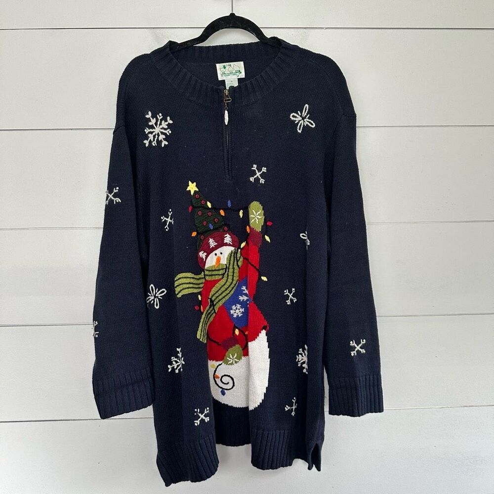 The Quacker Factory Women’s 1X Snowman Christmas Holiday Vintage Sweater grandma